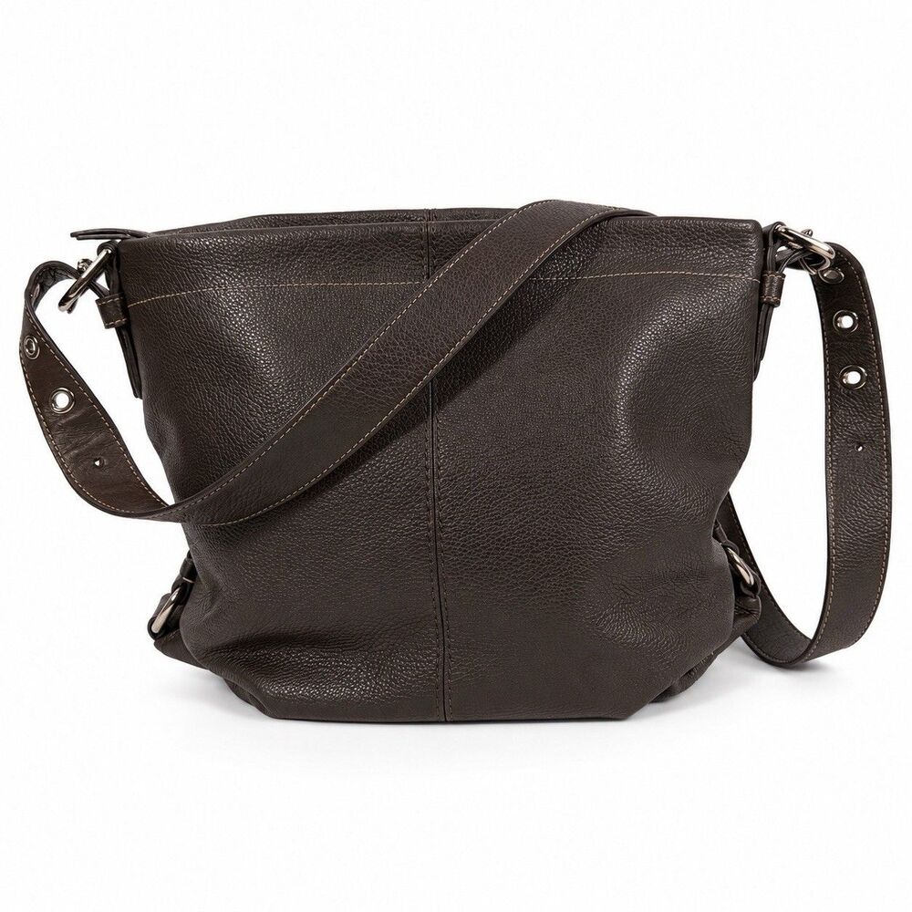 Coach Messenger Brown Pebbled Leather Hobo Shoulder Crossbody Bag Grommet Strap